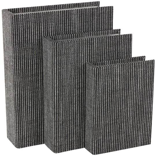 Black Fabric Faux Book Storage Decorative Box with White Sewn Pattern Set